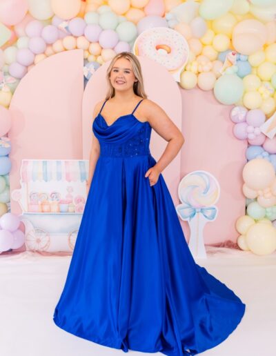 Plus size prom dresses from Beautiful in Curves. Based in Ashford, Kent but serving all surrounding areas including Canterbury and Maidstone. Plus size prom dress, evening dress, ballgown in royal blue with pockets